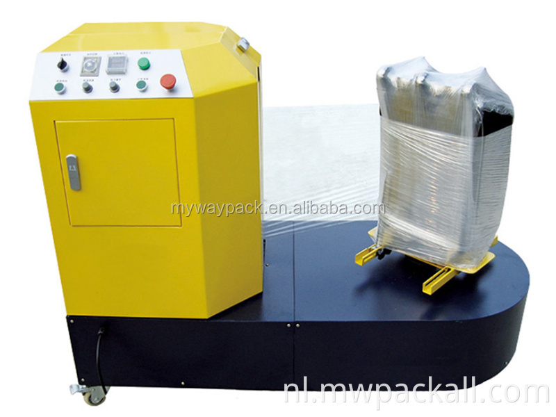 Gebruik van pre-stretchfolieverpakkingsmachines voor het verpakken van bagage op de luchthaven;